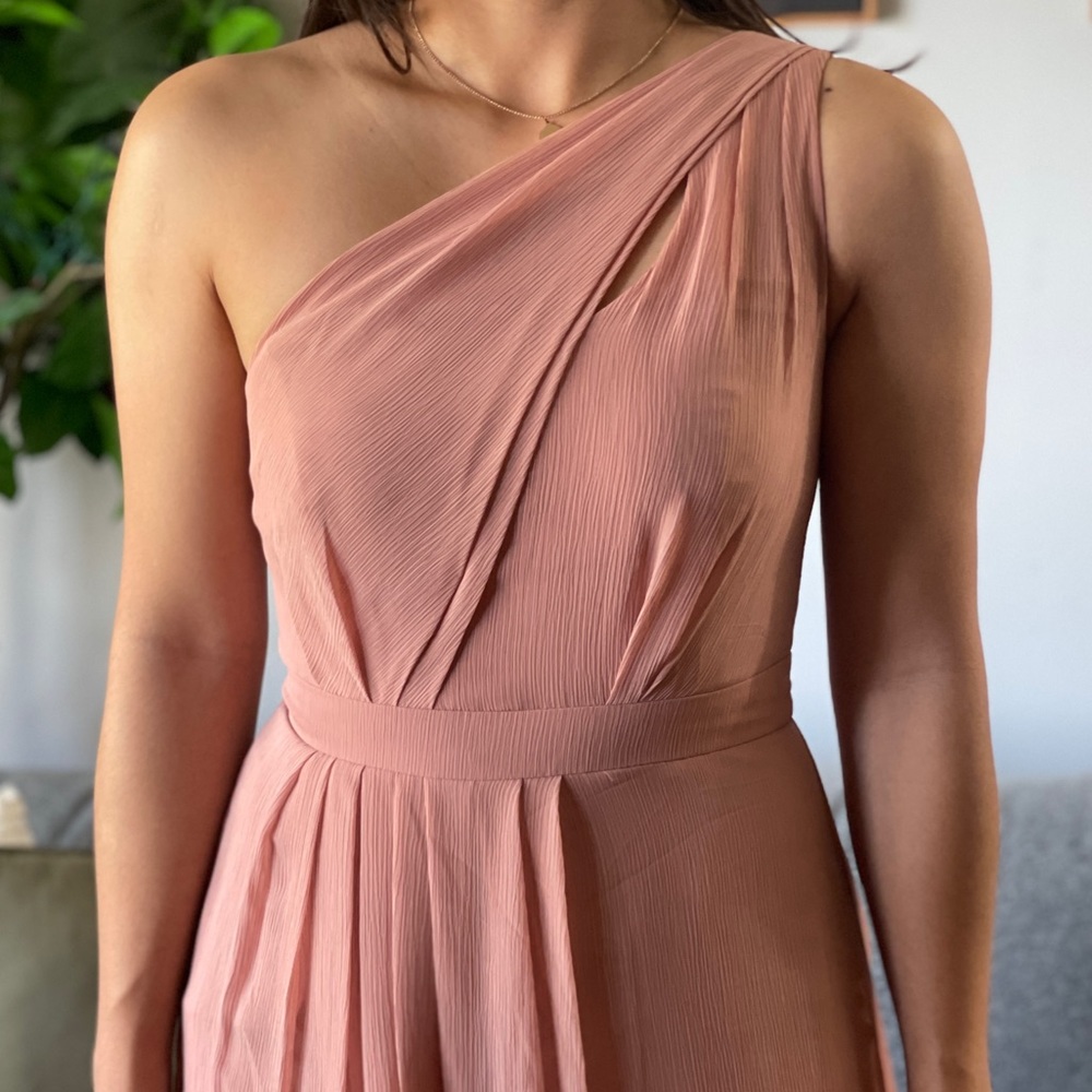Long One-Shoulder Crinkle Chiffon Dress